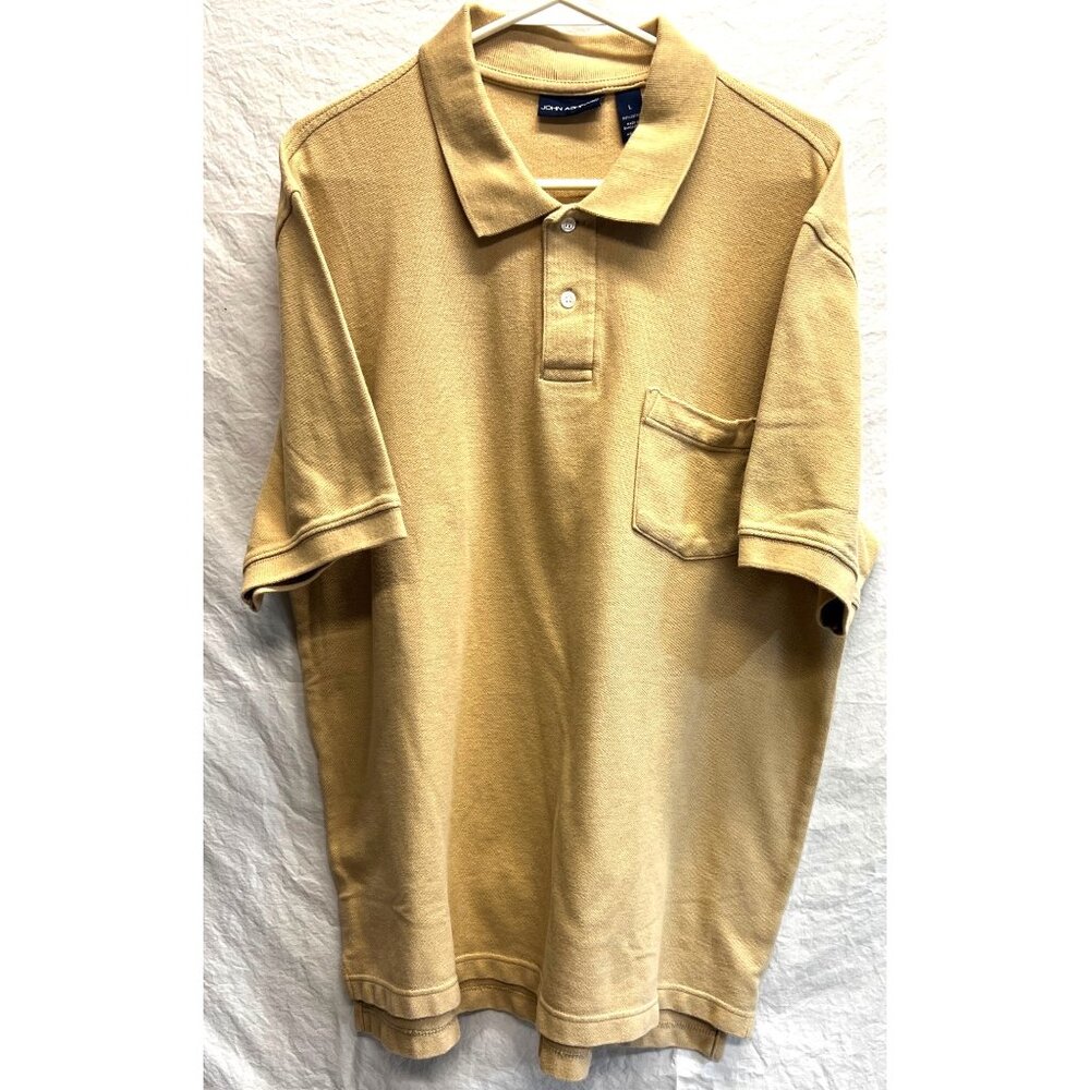 John Ashford Men's Tan Polo Shirt Front Pocket Size Large 100% Cotton